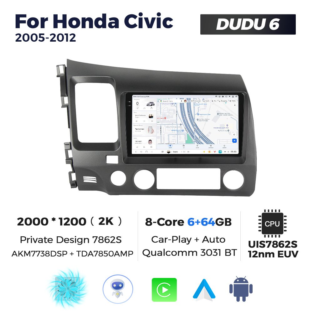 MEKEDE DUDU7 Car 8core 4G LTE WIFI 12+512GB Screen Gps Navigation for Honda Civic 2005-2012 Android Car Radio Cooling Fan