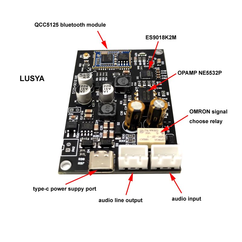 HiFi QCC5125 Bluetooth 5.1 Adapter Receiver APTX HD LDAC ES9018 DAC 32bit 384kHz + Antenna for HiFi Audio Amplifier