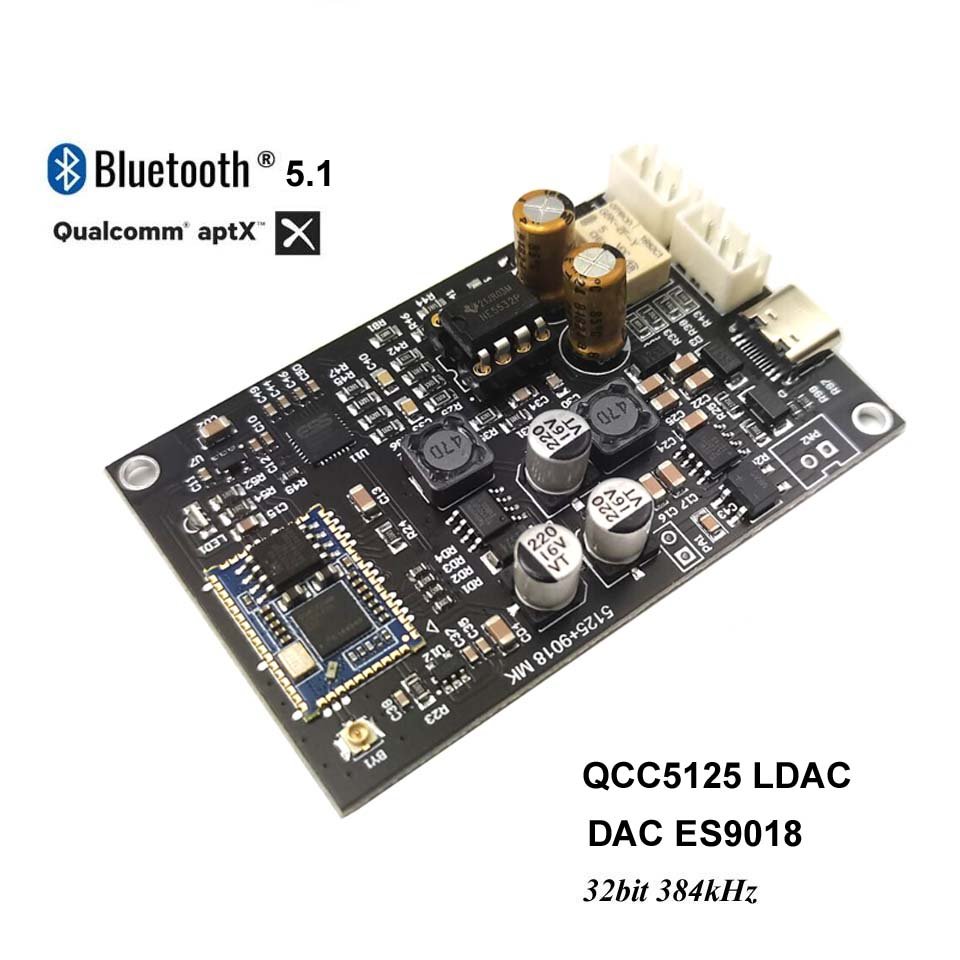 HiFi QCC5125 Bluetooth 5.1 Adapter Receiver APTX HD LDAC ES9018 DAC 32bit 384kHz + Antenna for HiFi Audio Amplifier