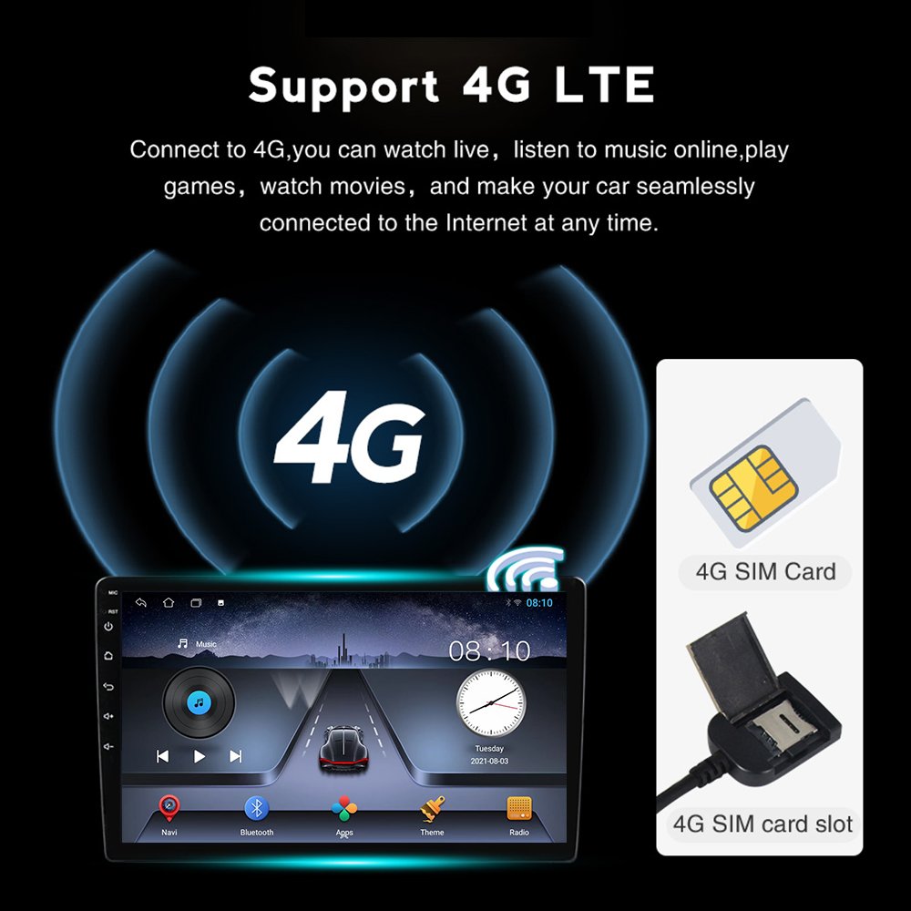 TS10 4g 64g Android Car Gps Radio Player Universal with Carplay Android Auto 4G Sim DSP RDS 8 Core Car Stereo Video 2din 9inch