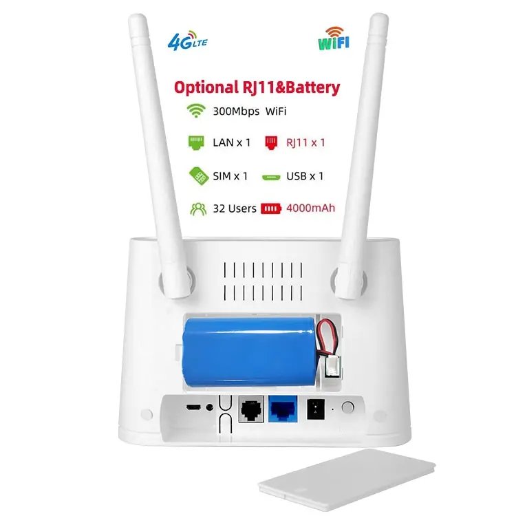 Hot Selling Dual SIM 4G LTE Router Unlock Multi Sim Card Slot Wifi Modem Router 300Mbps Backup Battery