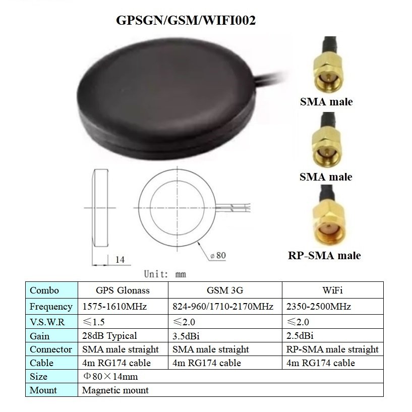 gps gsm wifi 3 in 1 combination aerial waterproof outdoor magnetic or screw mount GPS glonass gsm 3g wifi combo car antenna
