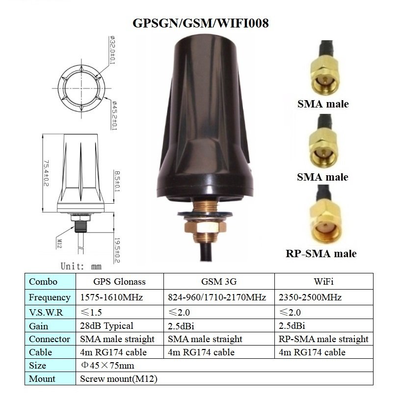 gps gsm wifi 3 in 1 combination aerial waterproof outdoor magnetic or screw mount GPS glonass gsm 3g wifi combo car antenna