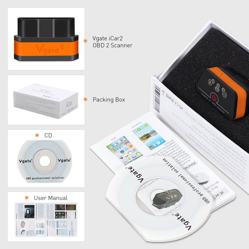 Vgate ICar 2 IOS ELM327 BT 2.1 OBDII Auto Diagnostic Tools Elm 327 OBD 2 Code Reader ICar Pro OBD2 Scanner for Car