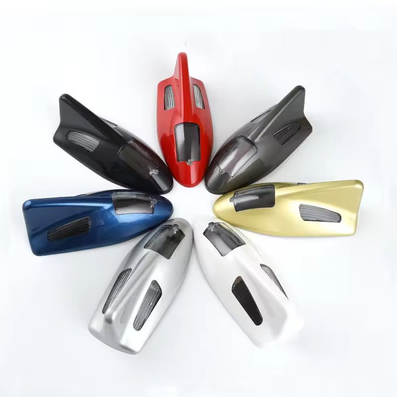 Universal Solar Power Car Antenna Led Light Warning Flash Shark Fin Antenna Double Side Lighting Shark Fin Warning Light
