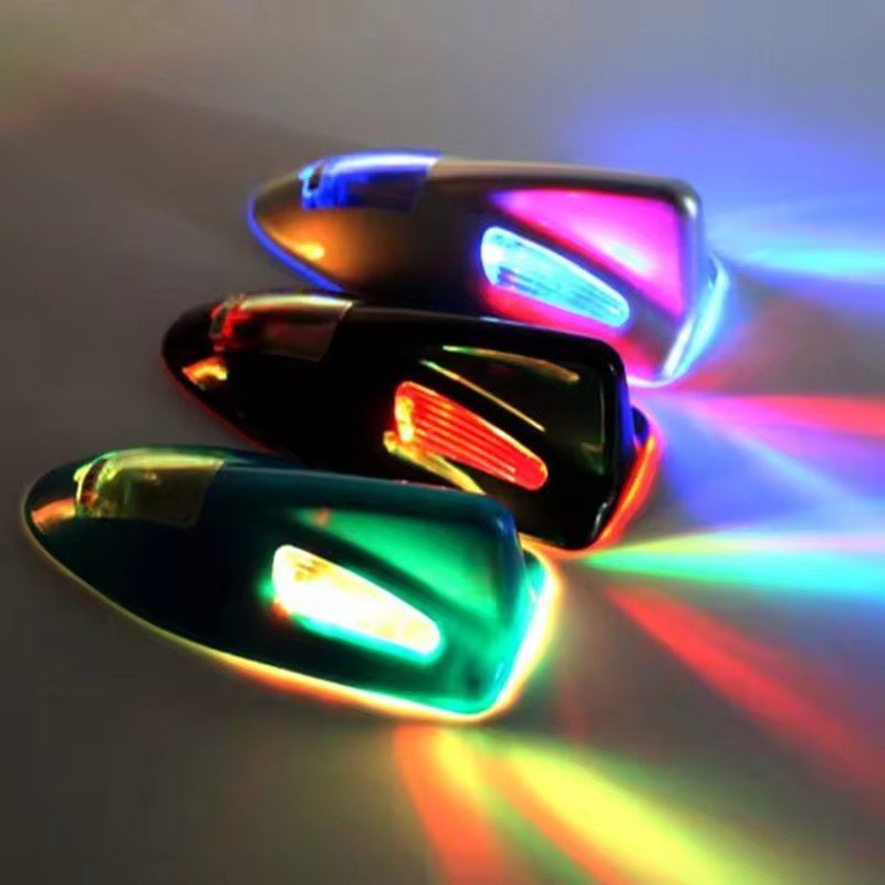 Universal Solar Power Car Antenna Led Light Warning Flash Shark Fin Antenna Double Side Lighting Shark Fin Warning Light
