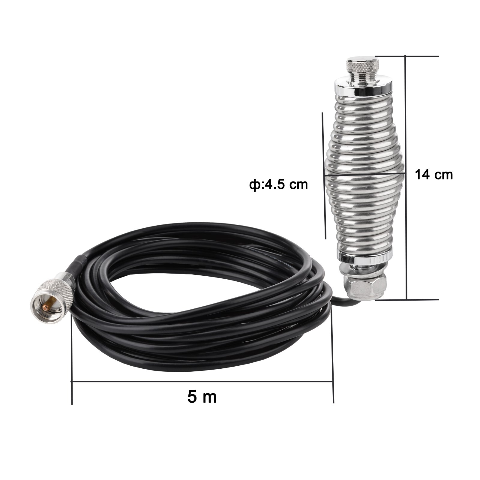 Superbat Heavy Duty Barrel Spring Mounting Base with 5M Extension Cable Compatible with Whip Antennas Fiberglass CB Antennas