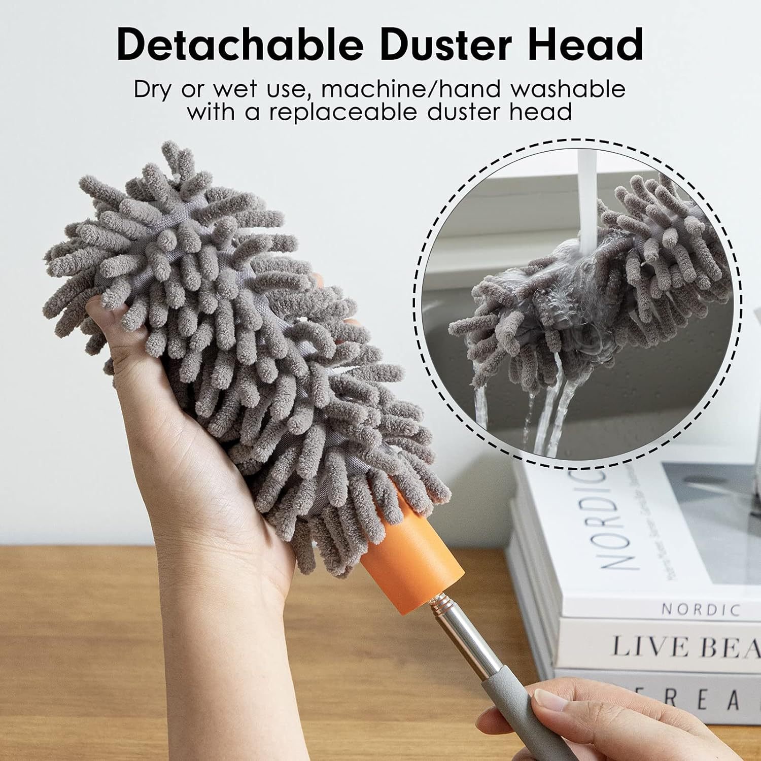 Chenille retractable duster for home office cleaning can be removed and washed feather duster