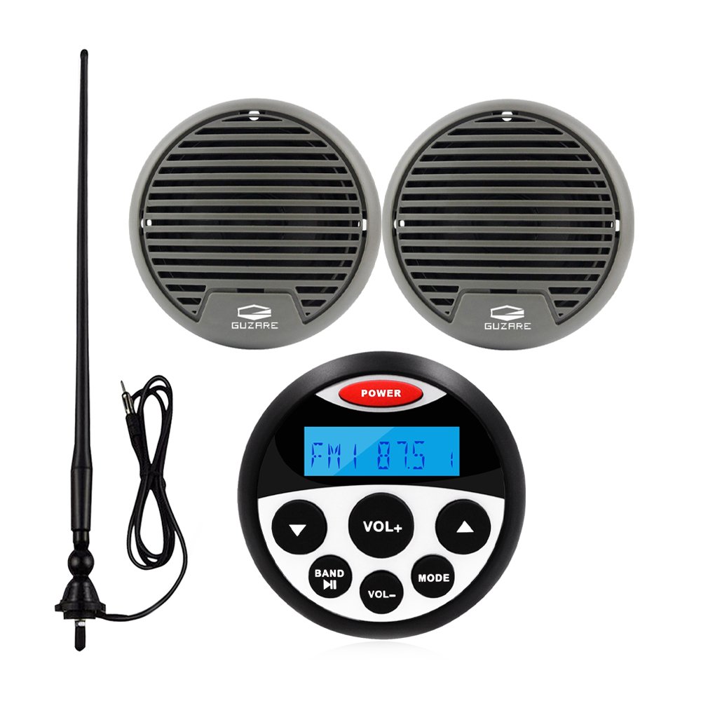 Waterproof Marine Stereo Radio Audio Receiver Car MP3 Player+3" Marine Speaker+FM Antenna for UTV ATV Boat Motorcycle