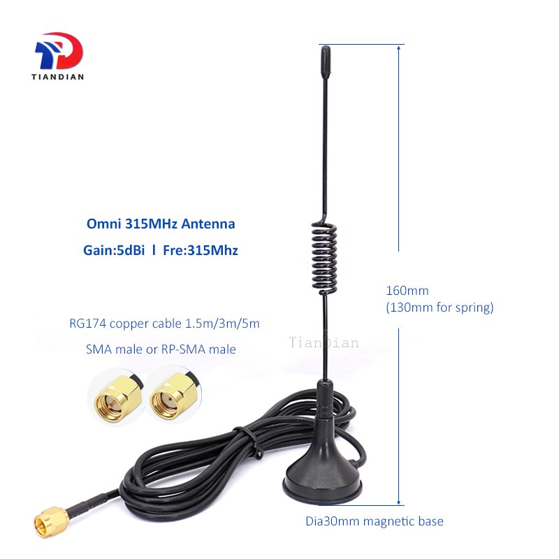 External Magnetic Base Omni Whip Spring 315MHz Sunker Antenna for Communication