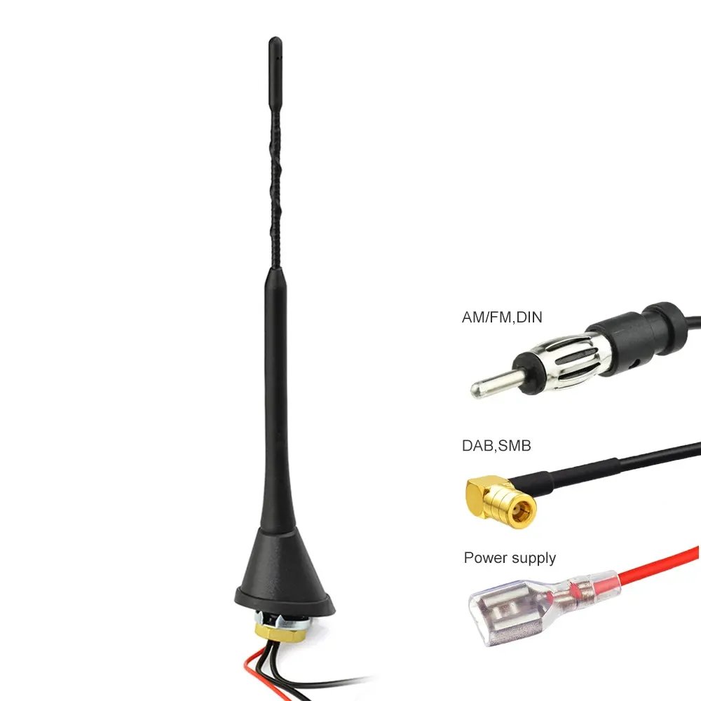 FM/AM Car Roof Antenna Digital Radio Built-in Amplifier With SMA/SMB Plug DIN Adapter Car Exterior Accessories