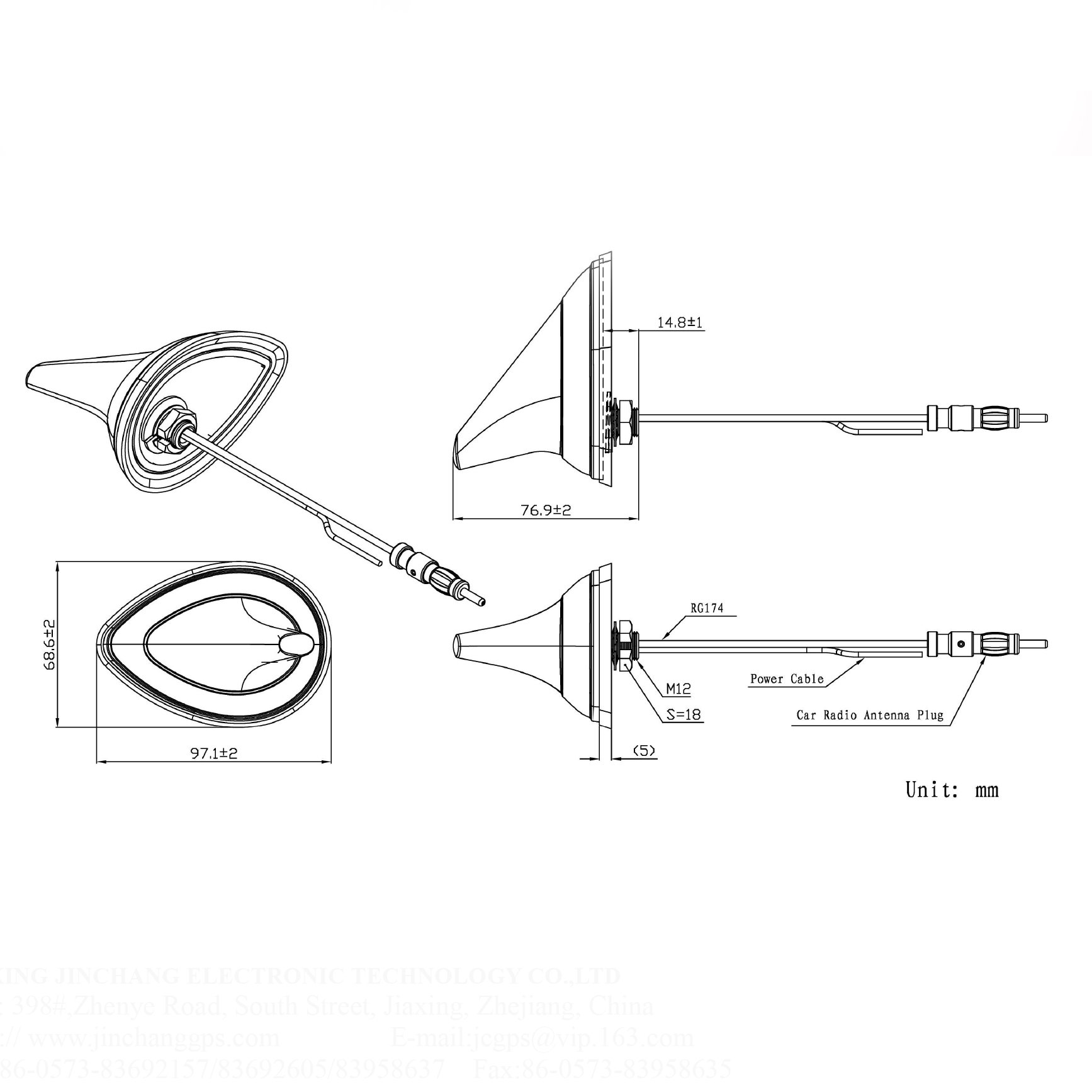 JCF070 Signal Decoration Car Trim Universal FM/AM Radio Shark Fin Roof Car Antenna Aerial