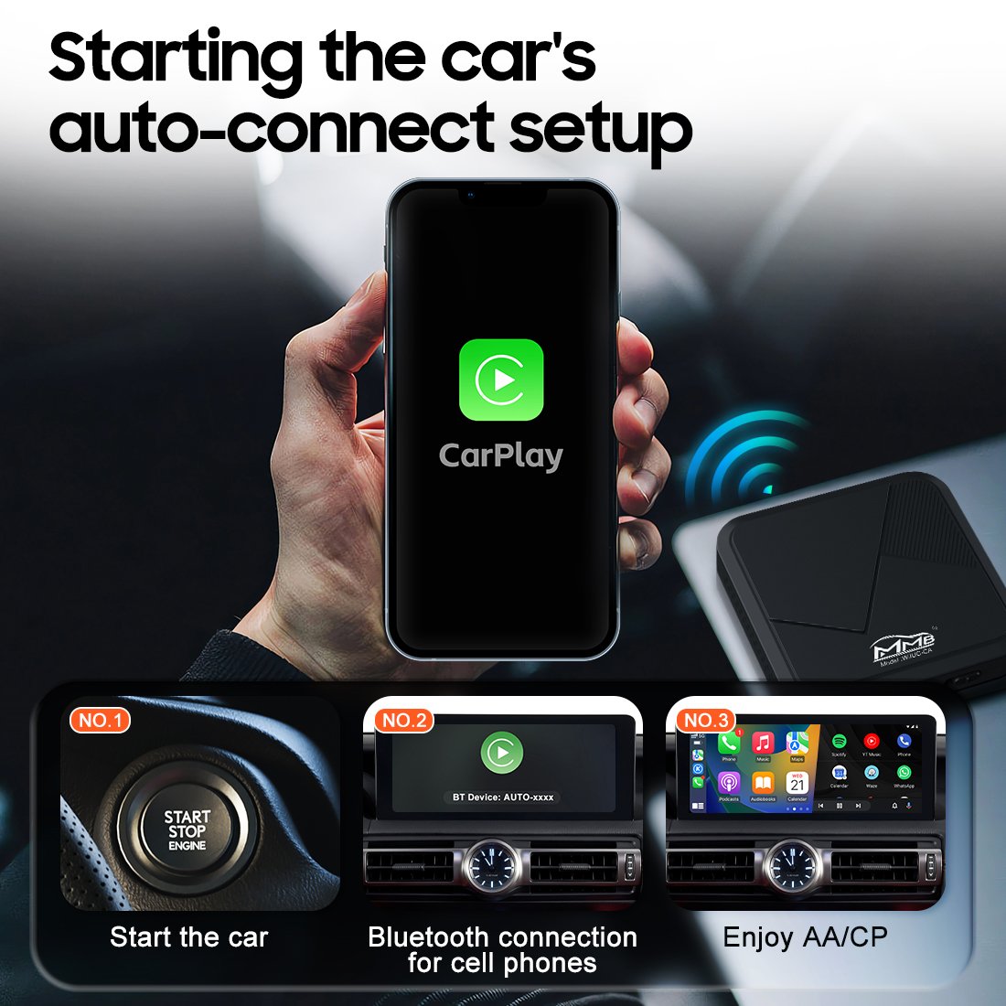 CarPlay Wireless Adapter Smart AI Box for Factory Wired Car Play Wireless CarPlay Dongle Converts Wired to Wireless