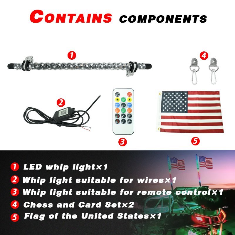 Custom LED Whip Light Offroad 2ft 3ft 4ft 5ft 6ft Spiral RGB Chasing Lighted Color Changing Bright Fat LED Whip Lights