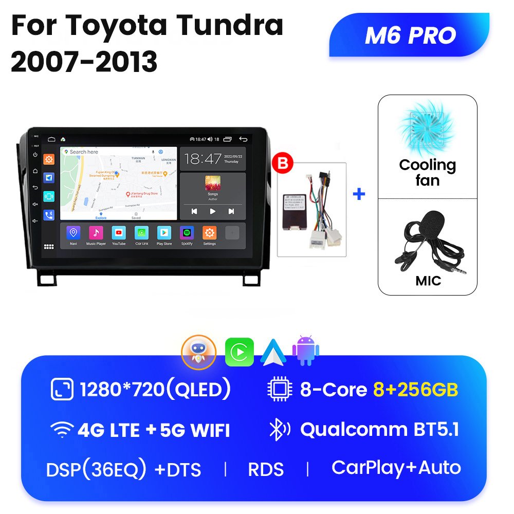 M6 PRO/PRO PLUS Android 12 2K QLED Screen Car Radio for Toyota Tundra 2007-2013 BT 5.1 Car Players
