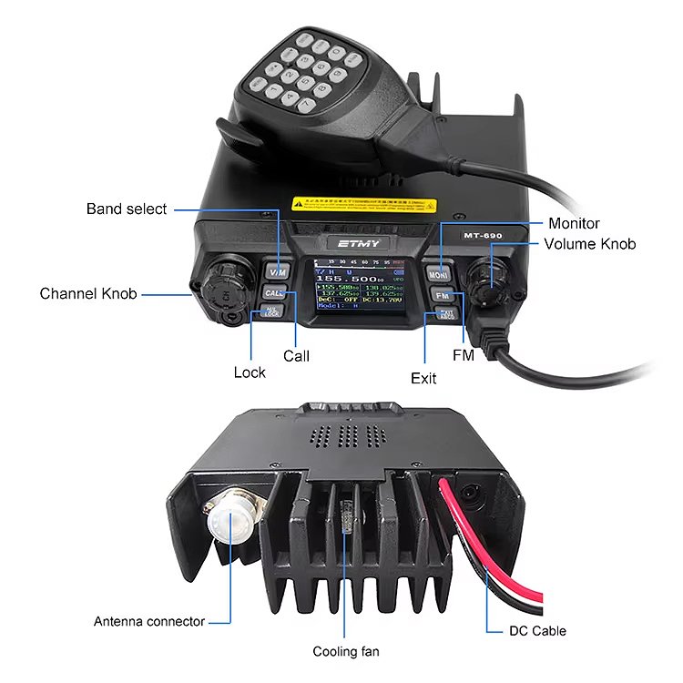 ETMY MT-690 100W 256 Channels Vhf Uhf Radio Car Set Walkie Talkie with Speaker Microphone From Ecom Technologys