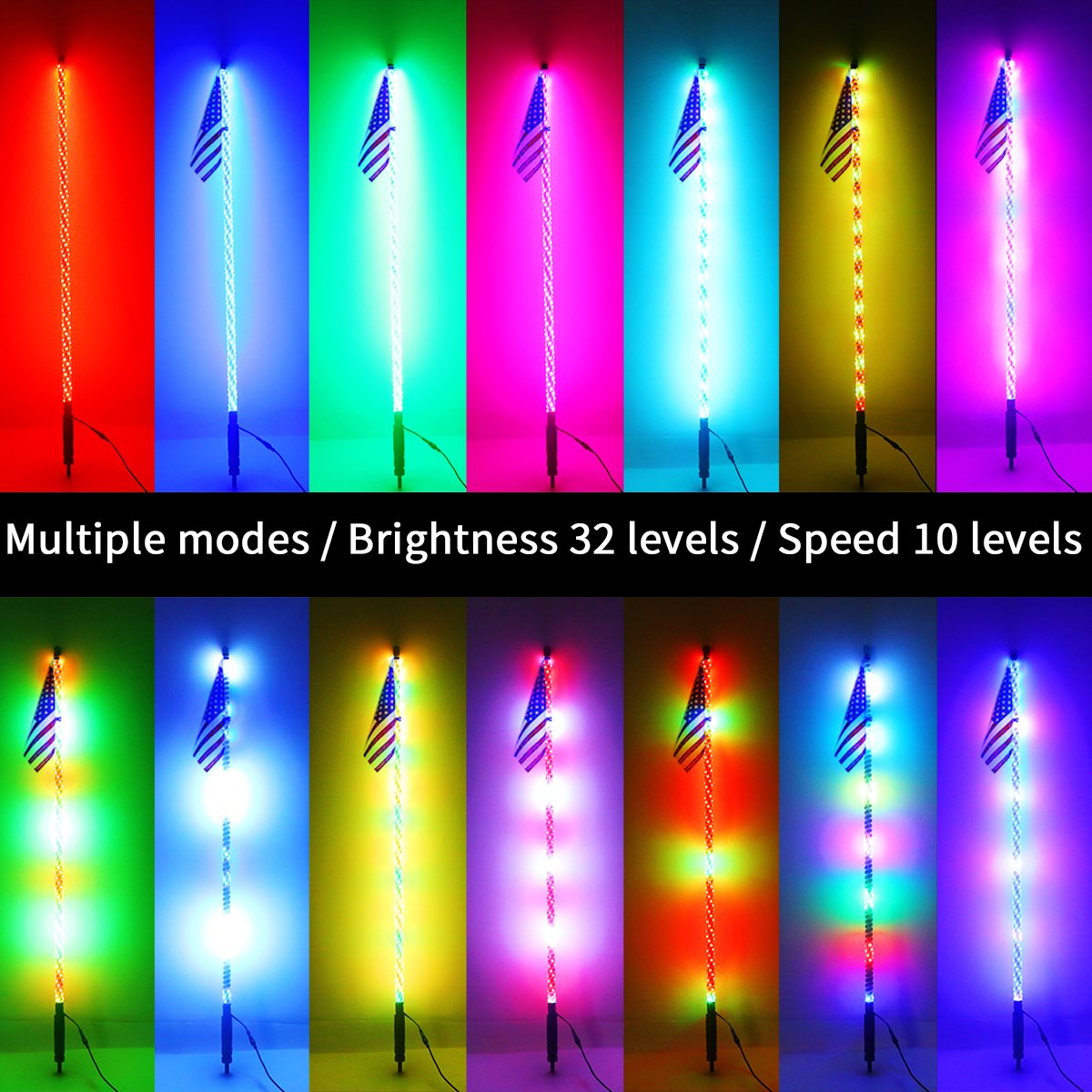 Car Lighting Accessories 2ft 3ft 4ft 5ft 6ft Flexible Spiral RGB Offroad Flag 5150 Bluetooh UTV ATV Led Antenna Whips Light