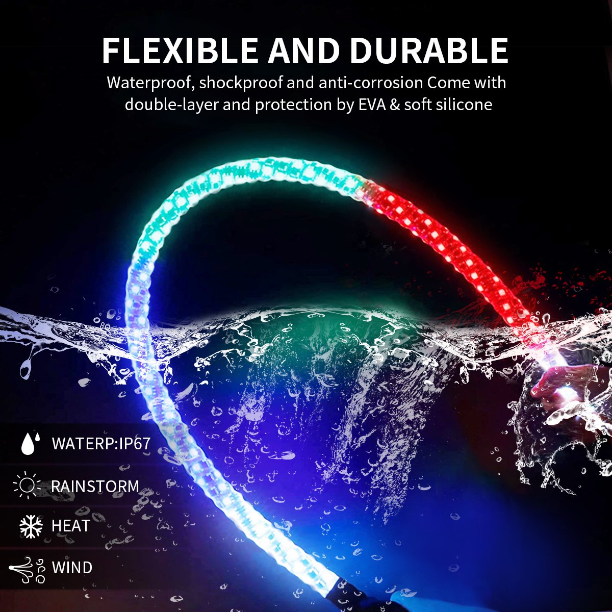 Car Lighting Accessories 2ft 3ft 4ft 5ft 6ft Flexible Spiral RGB Offroad Flag 5150 Bluetooh UTV ATV Led Antenna Whips Light