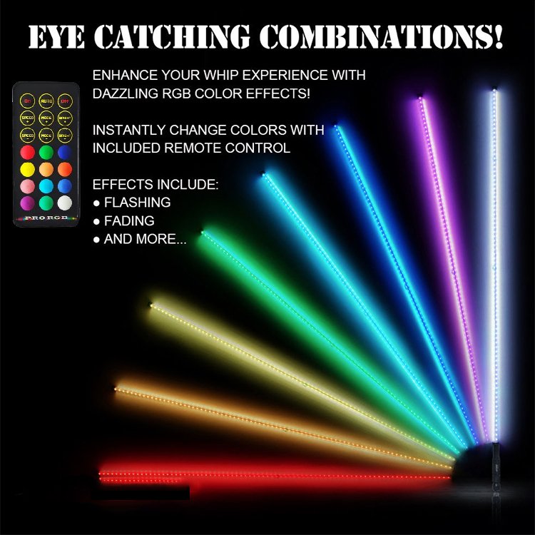 3/4/5/6FT Led Whip Lights for Can-Am ATV UTV Buggy Offroad Truck RGB Remote APP Control Antenna Whips Flag Pole