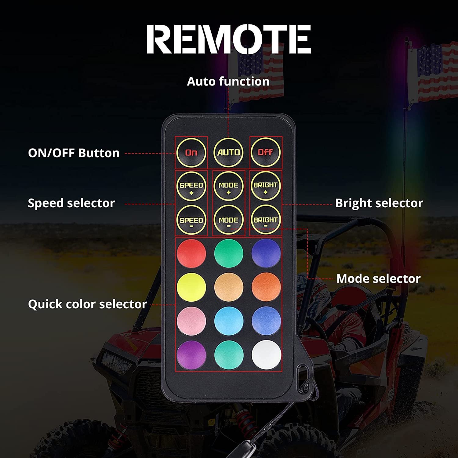 3/4/5/6FT Led Whip Lights for Can-Am ATV UTV Buggy Offroad Truck RGB Remote APP Control Antenna Whips Flag Pole
