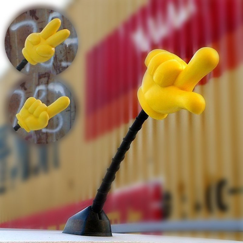 New cute cartoon mini personality yellow finger gesture roof antenna decoration jdm car universal finger sponge antenna