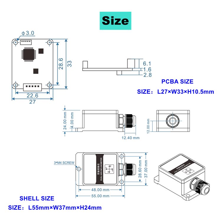 Digital MEMS Tilt Sensor for Satellite Antenna Positioning/Four-wheel Positioning/leveling/angle Control Correct Linearity Twice