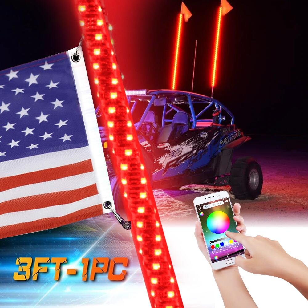 Rzr Automotive Antenna Car Flag Pole Whip Led Lights Antennas 12ft Truck Utv Lights Whip