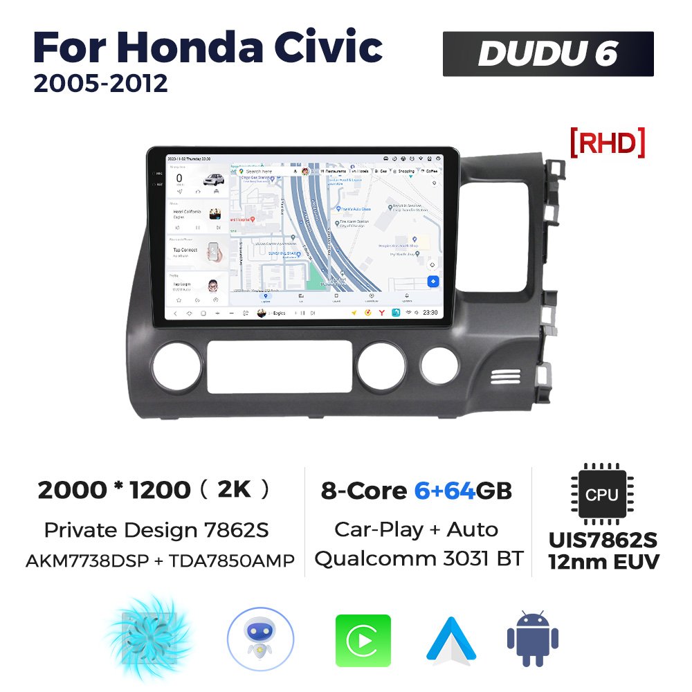 MEKEDE DUDU7 Car-play Auto Car Android Screen Gps Navigation Music Player for Honda Civic 2005-2012 Newest System PIP Function