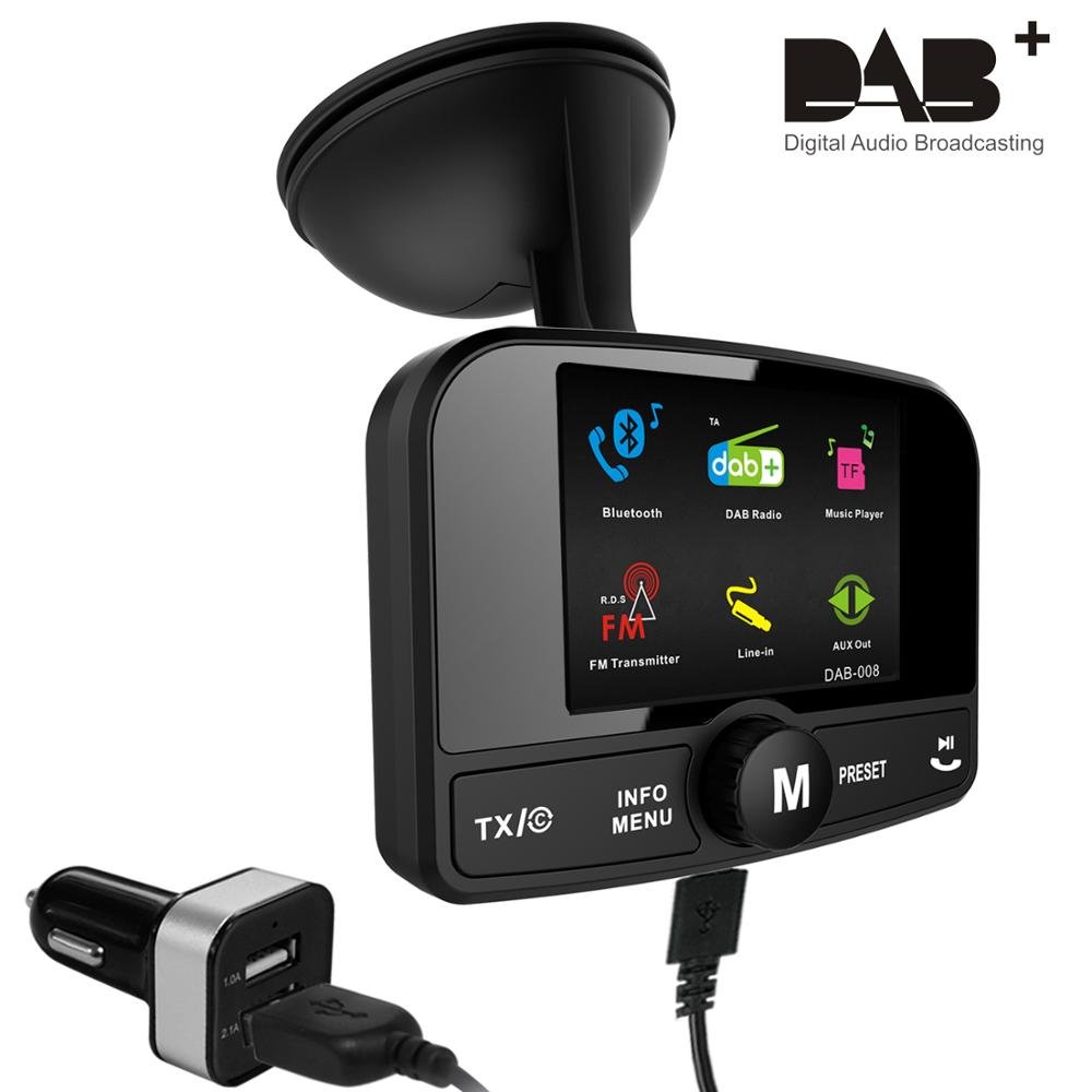 Auto-scan the DAB Radio BT4.2 2.4"TFT Color Screen Radio DAB Transmitter Dab Receiver Car bluetooth Adapter with Active Antenna