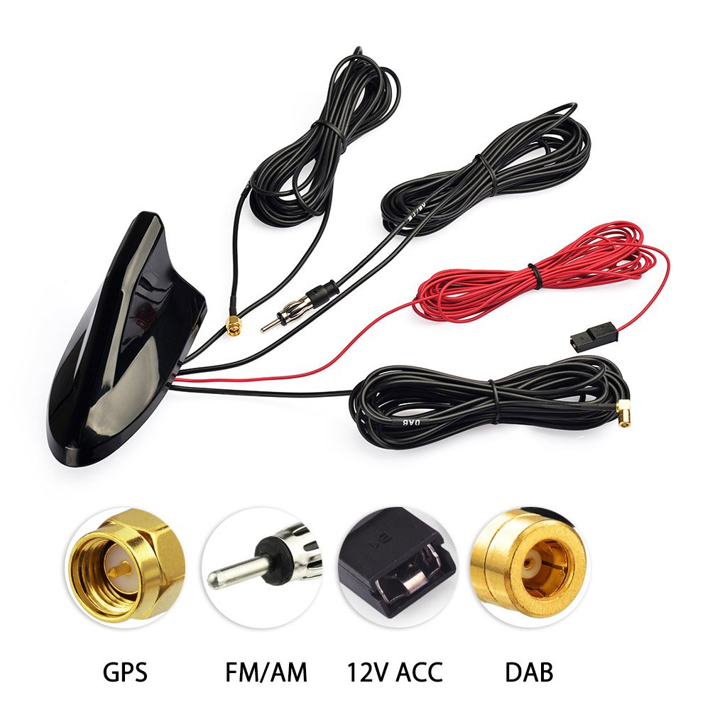 Car Roof Top Shark Fin Vehicle In-Dash Head Unit GPS Navigation System DAB Digital Radio Stereo FM/AM Radio Amplified Aerial