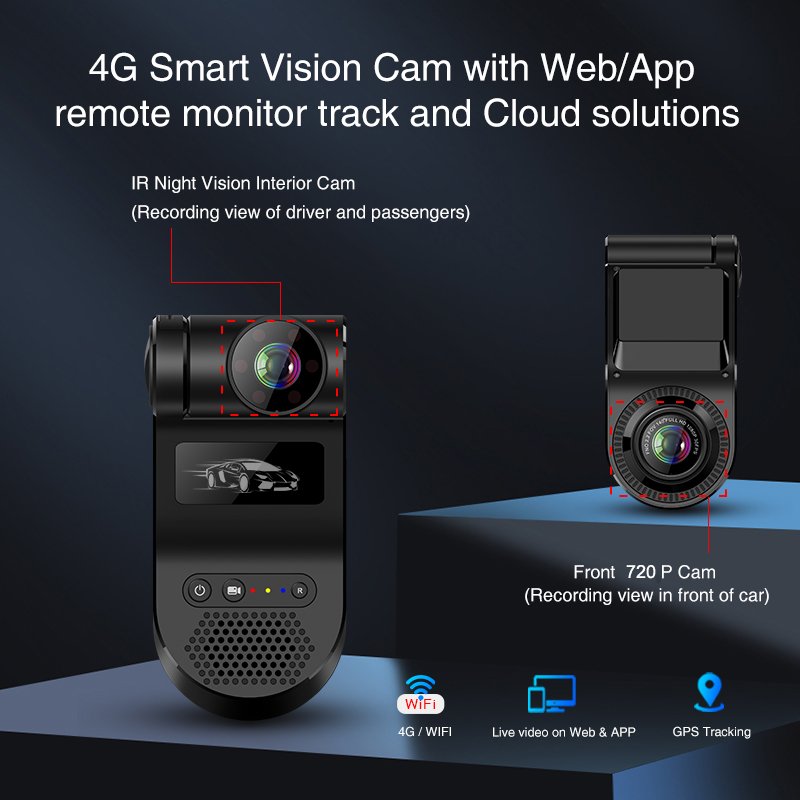 4G Car Dashcam Video Recorder Cloud Storage Geo Fence Alarm Dual Lens Dash Cam Car Black Box Truck Vehicle DVR Mobile Truck MDVR