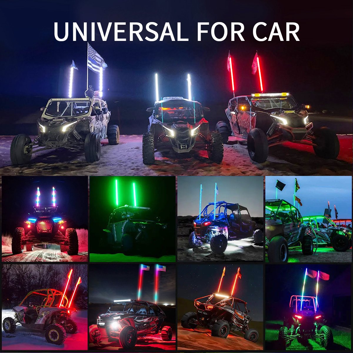 Utv Atv Accessories APP or Remote Control RGB Flashing Antena LED 1FT 2FT 3FT Led Whip for Polaris RZR