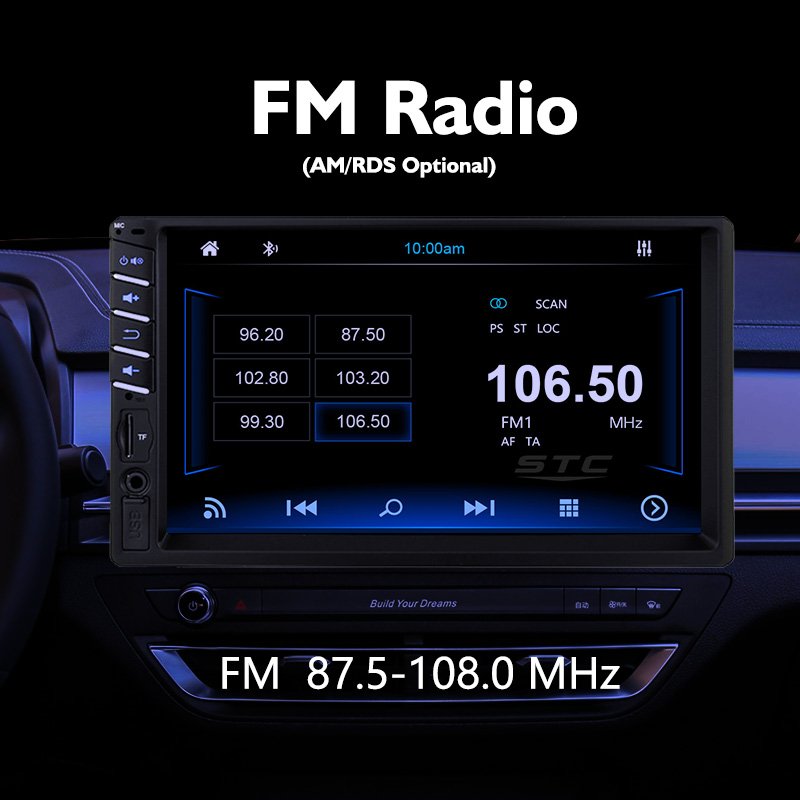 Car Radio 2 Din 7 Inch Touch Screen Radio Mirror BT Music Smartphones Link Anti Box Handsfree Band Antenna