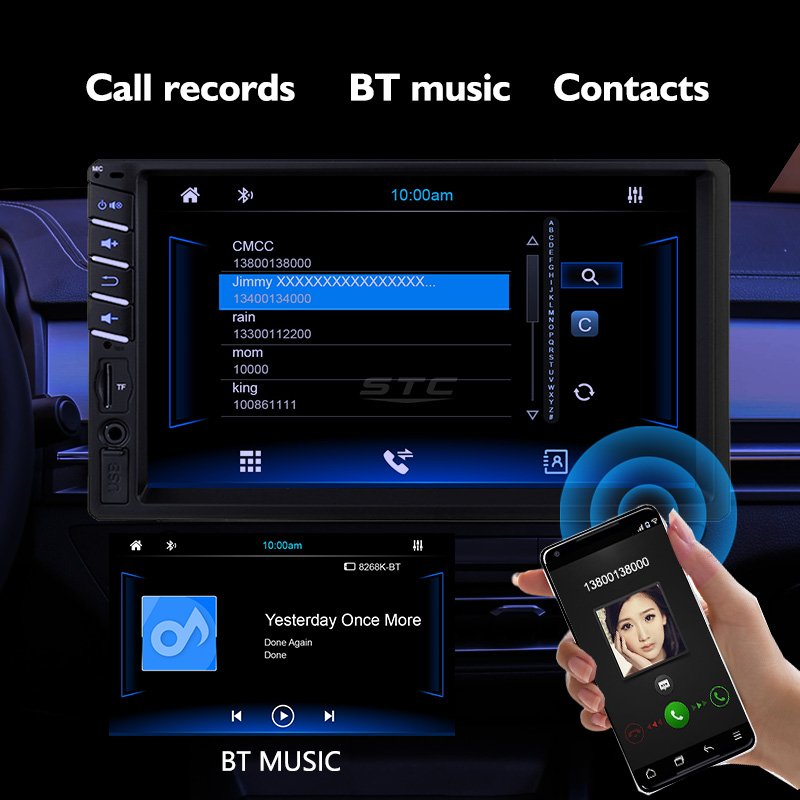 Car Radio 2 Din 7 Inch Touch Screen Radio Mirror BT Music Smartphones Link Anti Box Handsfree Band Antenna