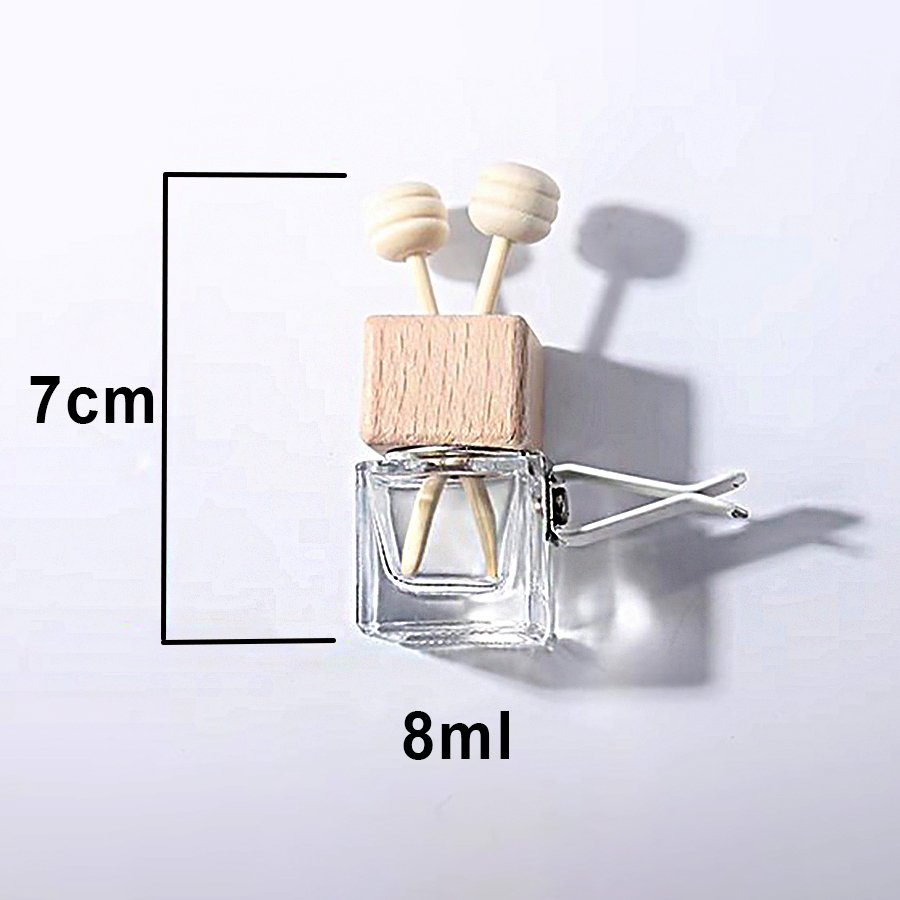 8ml Car Diffuser Glass Bottle Vent air Round Ball square Wooden Cap Glass Packaging Car Perfume Diffuser Bottle with Two Antenna
