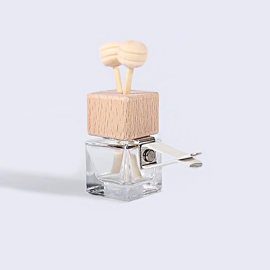 8ml Car Diffuser Glass Bottle Vent air Round Ball square Wooden Cap Glass Packaging Car Perfume Diffuser Bottle with Two Antenna