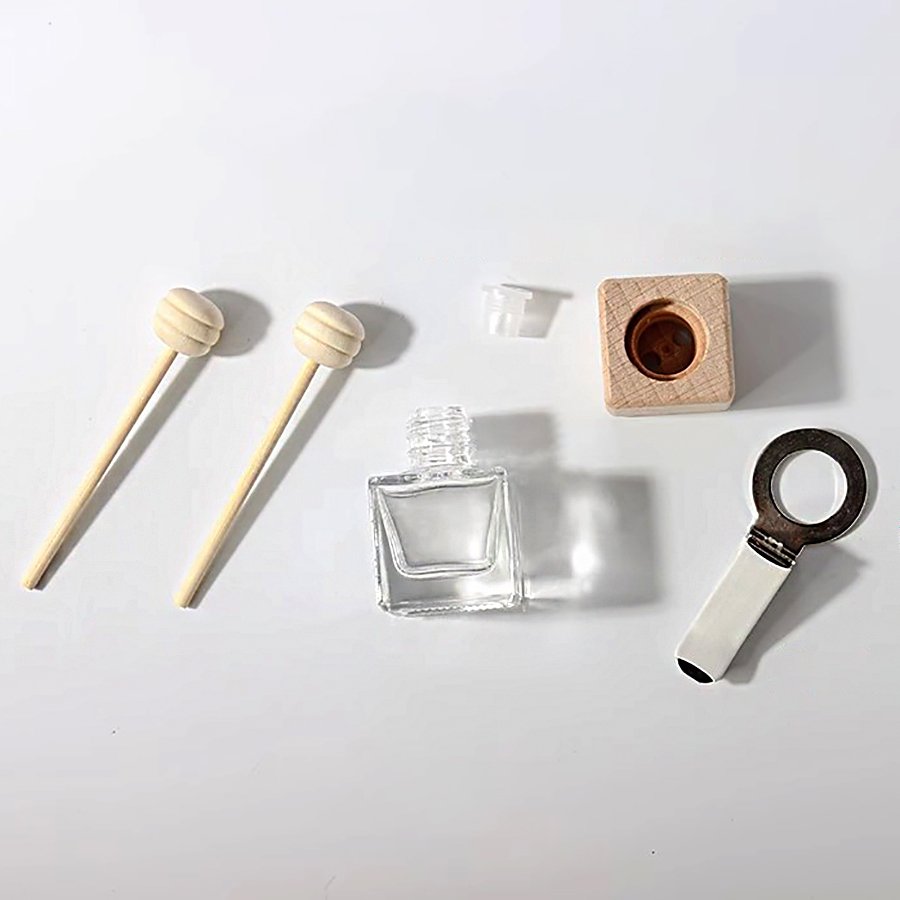8ml Car Diffuser Glass Bottle Vent air Round Ball square Wooden Cap Glass Packaging Car Perfume Diffuser Bottle with Two Antenna