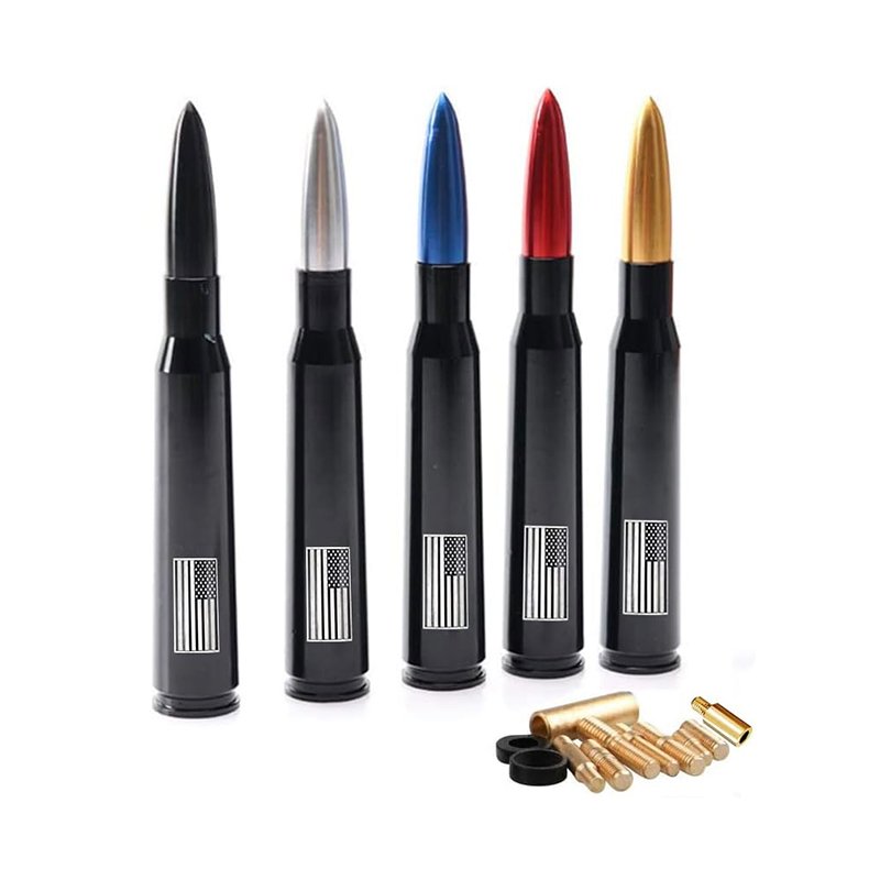 American Flag Car Truck Antenna 50 Cal Short Bullet Antenna CNC Aluminum Billet Bullet Antennas for Chevy Silverado Ford