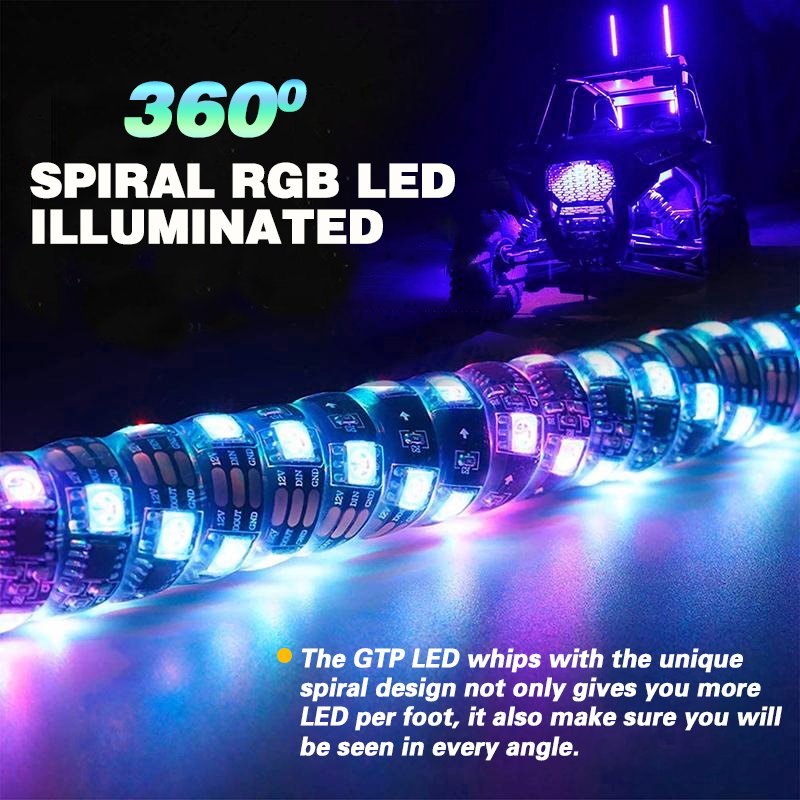 3ft 4ft 5ft 6ft Safety Whip Chasing Colors LED Lighted Whip Antennas Flag Light for ATV UTV Buggy RZR Offroad Cars