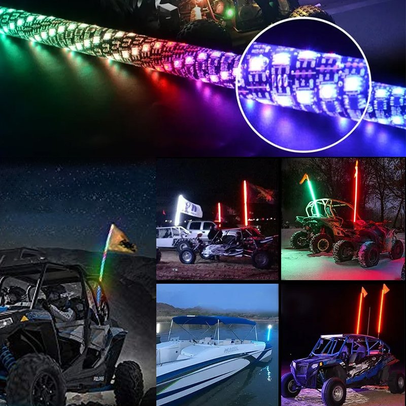 3ft 4ft 5ft 6ft Safety Whip Chasing Colors LED Lighted Whip Antennas Flag Light for ATV UTV Buggy RZR Offroad Cars