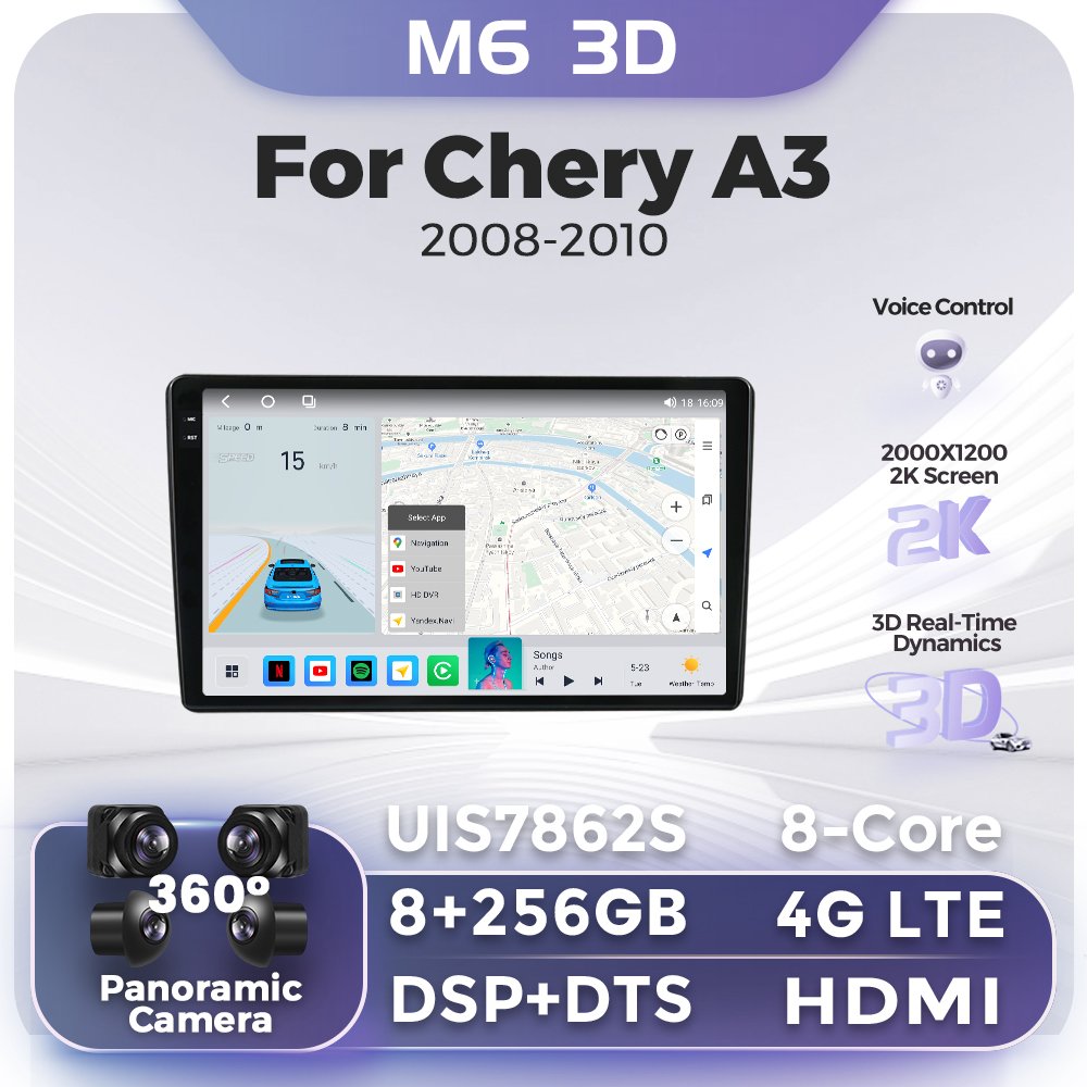 MEKEDE M6 PRO 3D Android 2K QLED Screen BT DSP Car Video for Chery A3 2008-2010 Car Radio Wireless Car-play