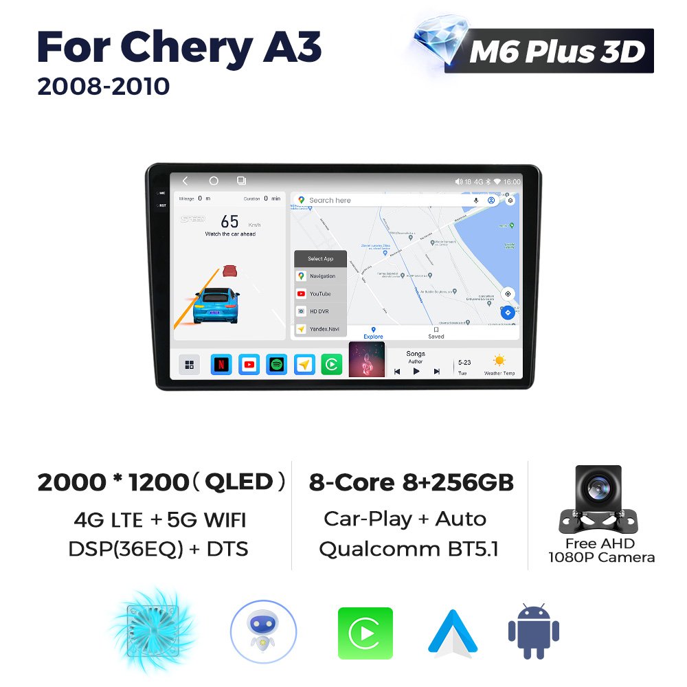 MEKEDE M6 PRO 3D Android 2K QLED Screen BT DSP Car Video for Chery A3 2008-2010 Car Radio Wireless Car-play