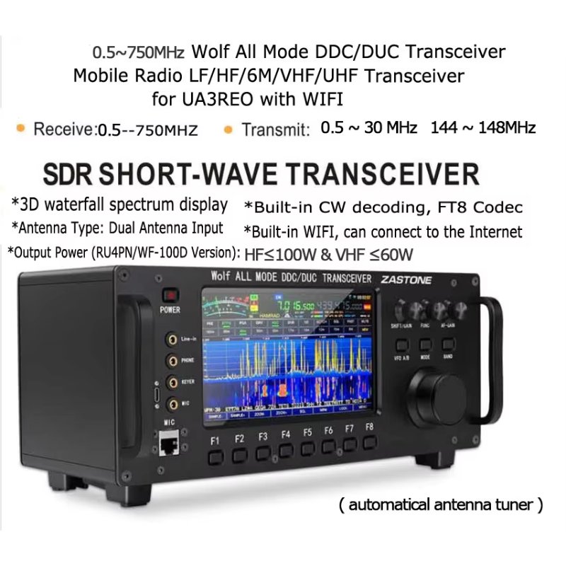 ZASTONE ZT7500 SDR Short Wave Transceiver Wolf HF LF VHF UHF DDC DUC All Mode CB Radio 100W 0-750MHZ Receive Touch Screen