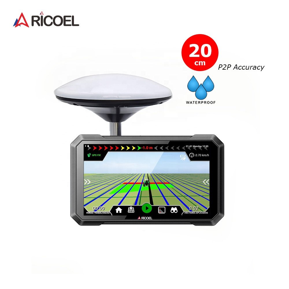 RICOEL P2P Accuracy 20cm Free Satellite Signals Free Guidance APP IP66 Rugged 7" Android GPS Tractor Navigation for Tractors