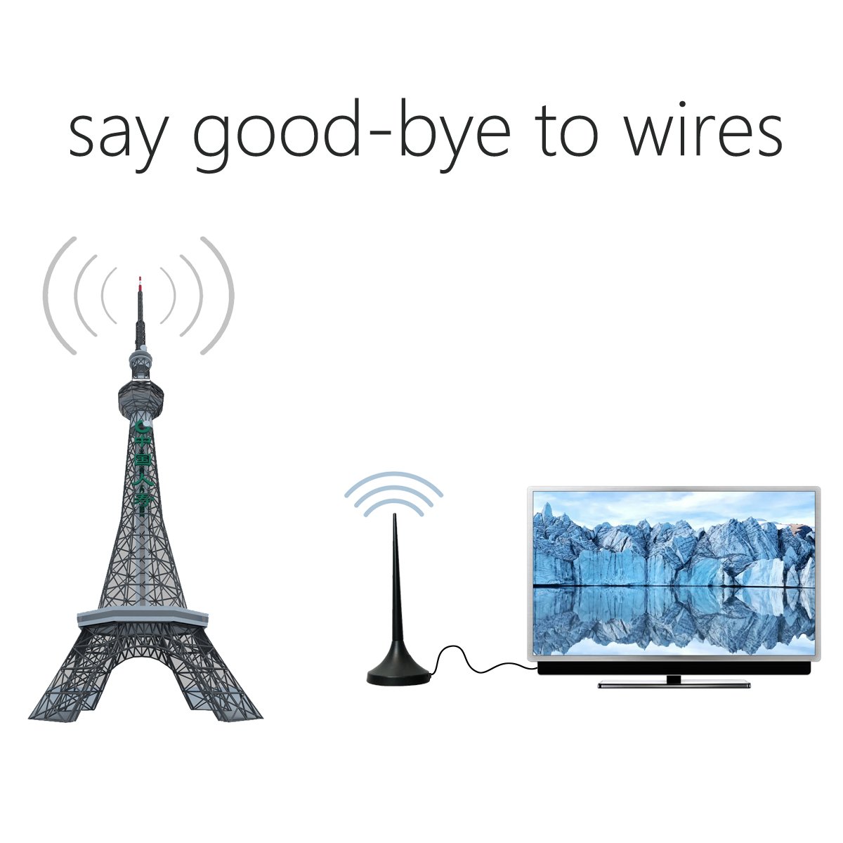 High Quality TV Antenna Indoor 200 Miles Signal Amplified for HD Digital TV Indoor TV Antenna with Coax Cable F Connector