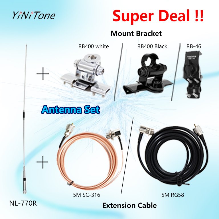 NL770R Antenna mounting kit with RB400/RB46 Mount Bracket and 5M RG58/SC316 Extension Cable For Car Radio Kenwood antenna set