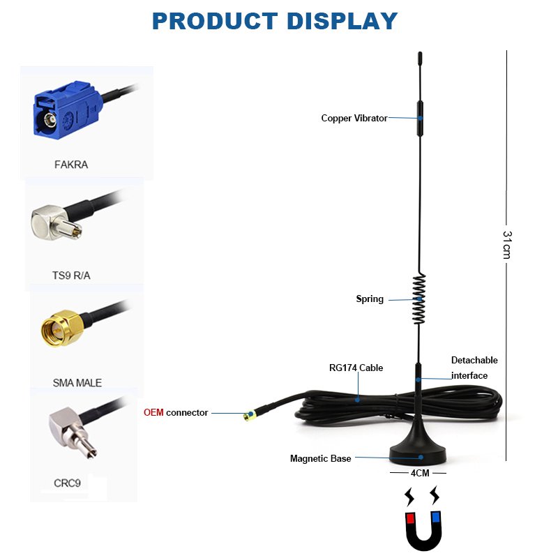 4G LTE 5dbi Magnet Antenna With 3M or 5M Mounting SMA Male Magnetic Antenna Mounting