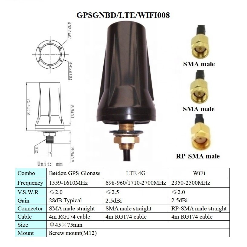 beidou gps lte wifi 3 in 1 combined aerial waterproof magnetic or screw mount beidou GPS glonass lte 4g wifi combo car antenna