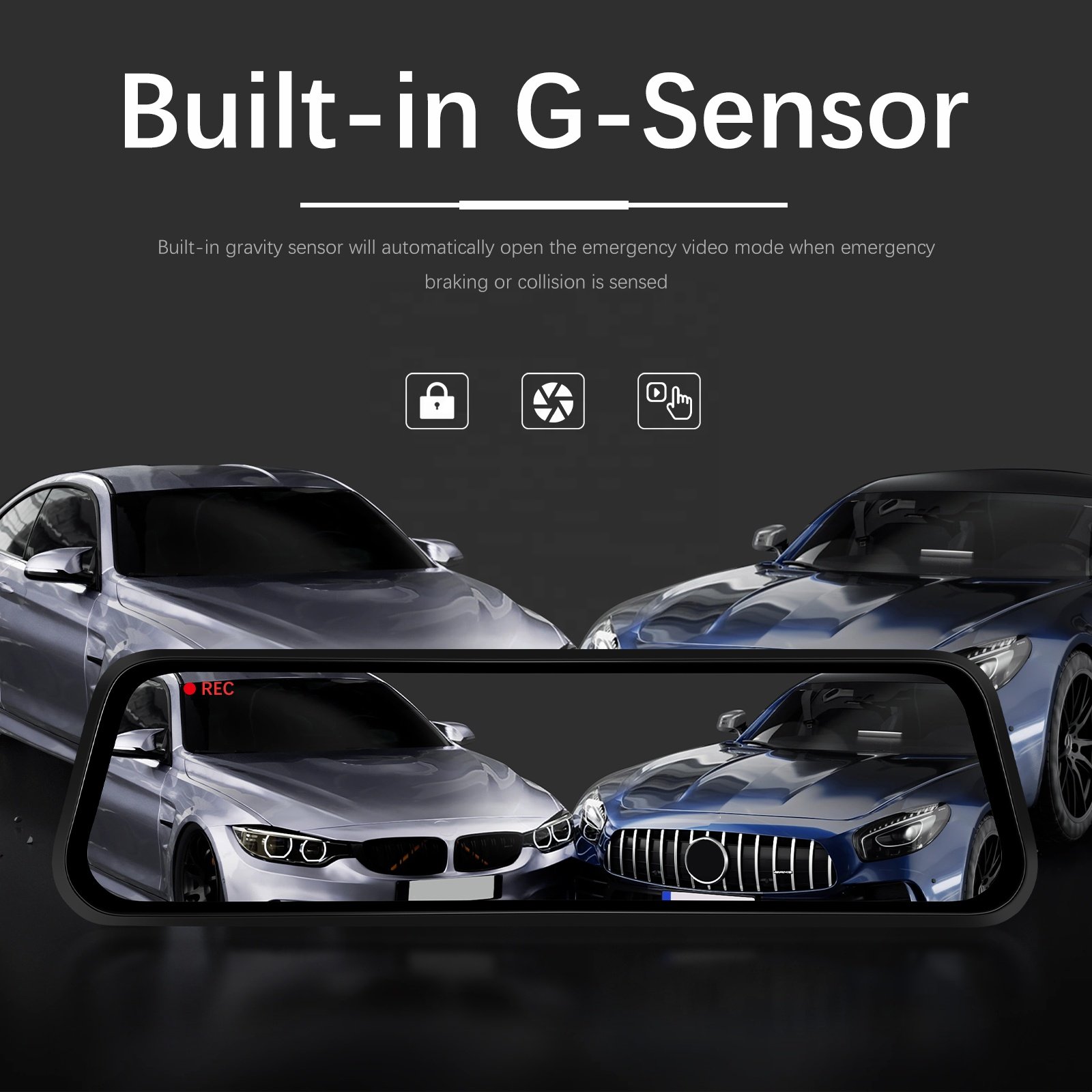 Podofo 9.66'' IPS Dual Lens Touch Split Screen GPS 4K Front Dash Cam WDR 1080P Rear Camera Loop Recorder G-Sensor Mirror DVR