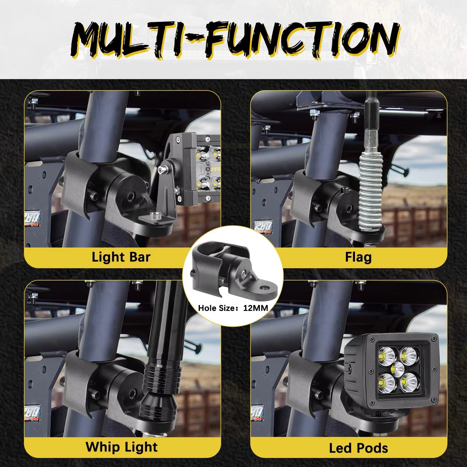 360° Auto Latch Light Bar LED Whip Lights Mounting Bracket Clamp for Polaris UTV ATV Accessories